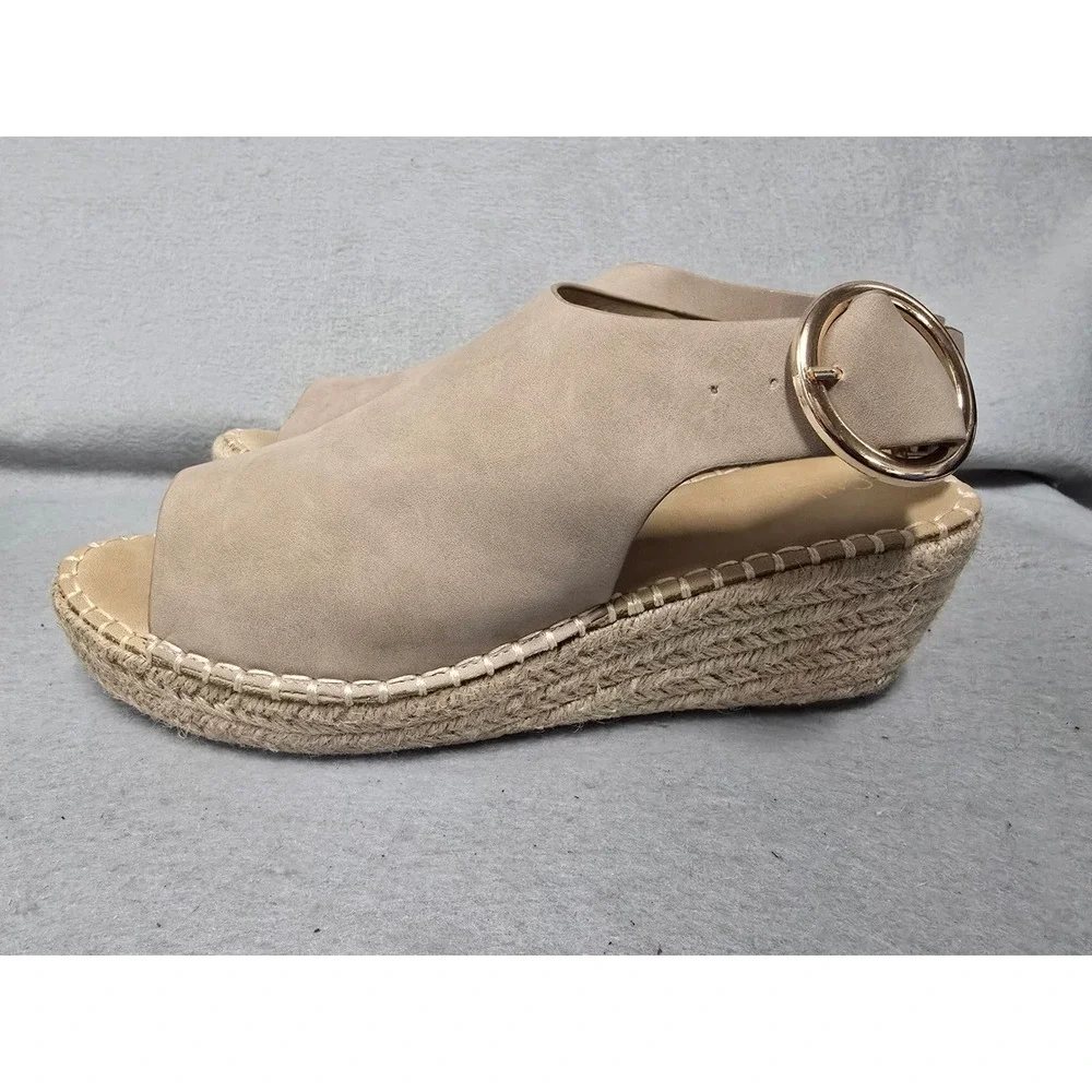 Catherine Malandrino Taupe Espadrille Wedge Heel Sandals Gold Buckle 9.5
